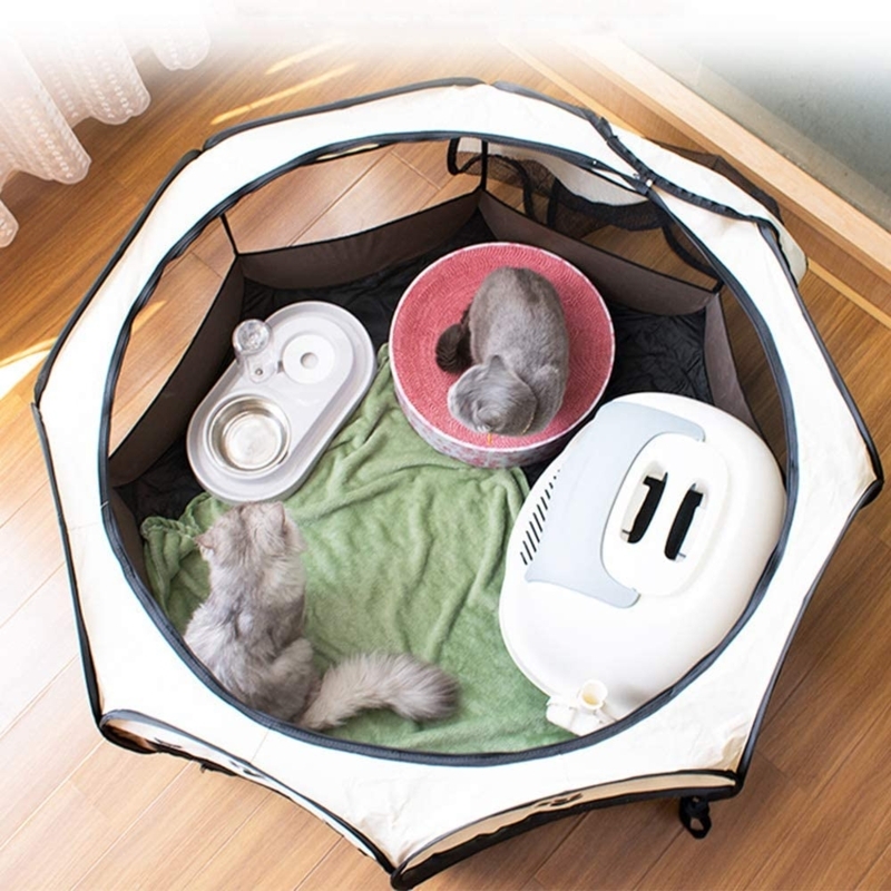 Pet Playpen Cream White Charcoal Black Octagonal Zip Top