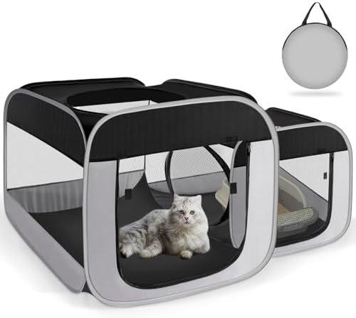 Pet Playpen Dual Chamber Light Grey Matte Black Foldable
