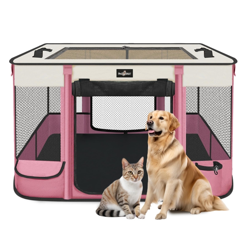 Pet Playpen Dusty Rose Pink Mesh Roll Up Door Foldable