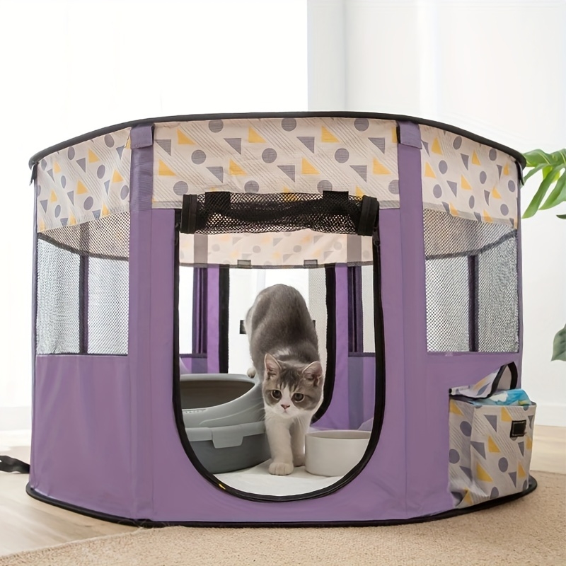 Pet Playpen Lavender Purple Geometric Print Mesh Panels