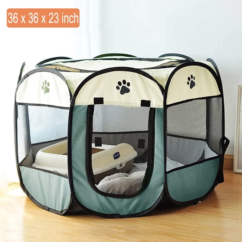 Pet Playpen Muted Teal Pop Up Mesh Window Octagonal