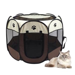 Pet Playpen Two Tone Chocolate Brown Cream Paw Print Octagonal