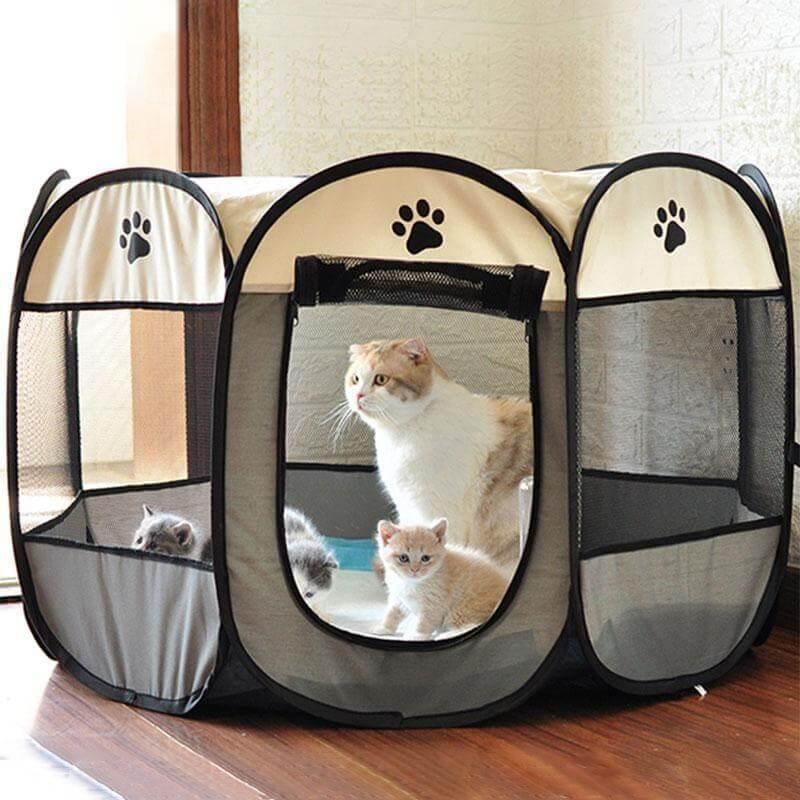 Pet Playpen Warm Beige Octagonal Paw Print Graphic