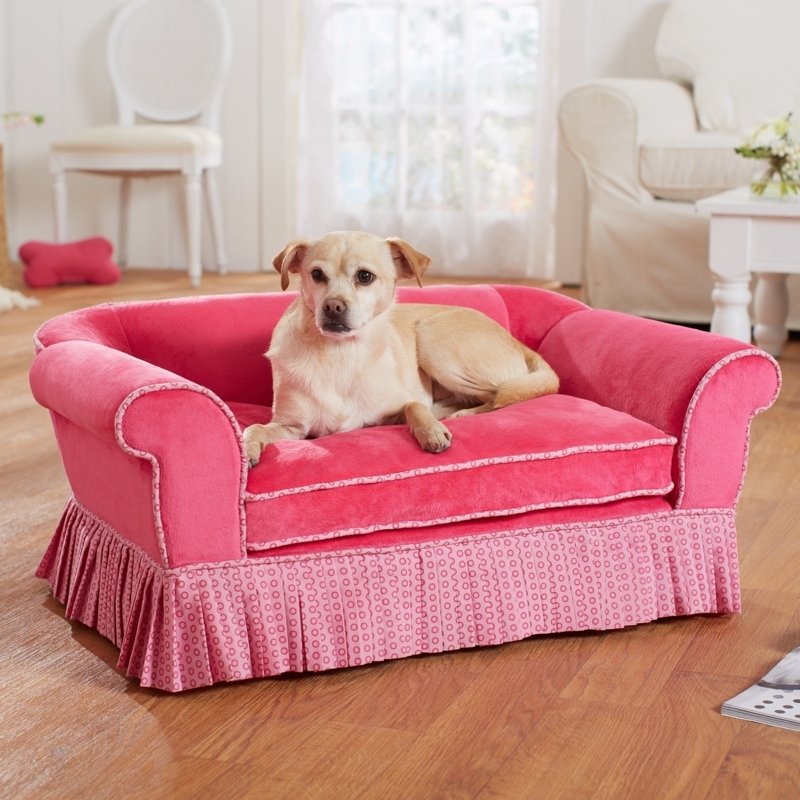 Pet Sofa Fuchsia Velvet-Like Fabric Pleated Skirt Rolled Arms Dog Couch