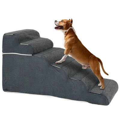 Pet Stairs, Charcoal Grey 6-Step with White Piping, Non-Slip Treads
