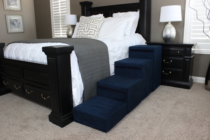 Pet Stairs, Extra Tall Navy Blue Upholstered 4-Step Design