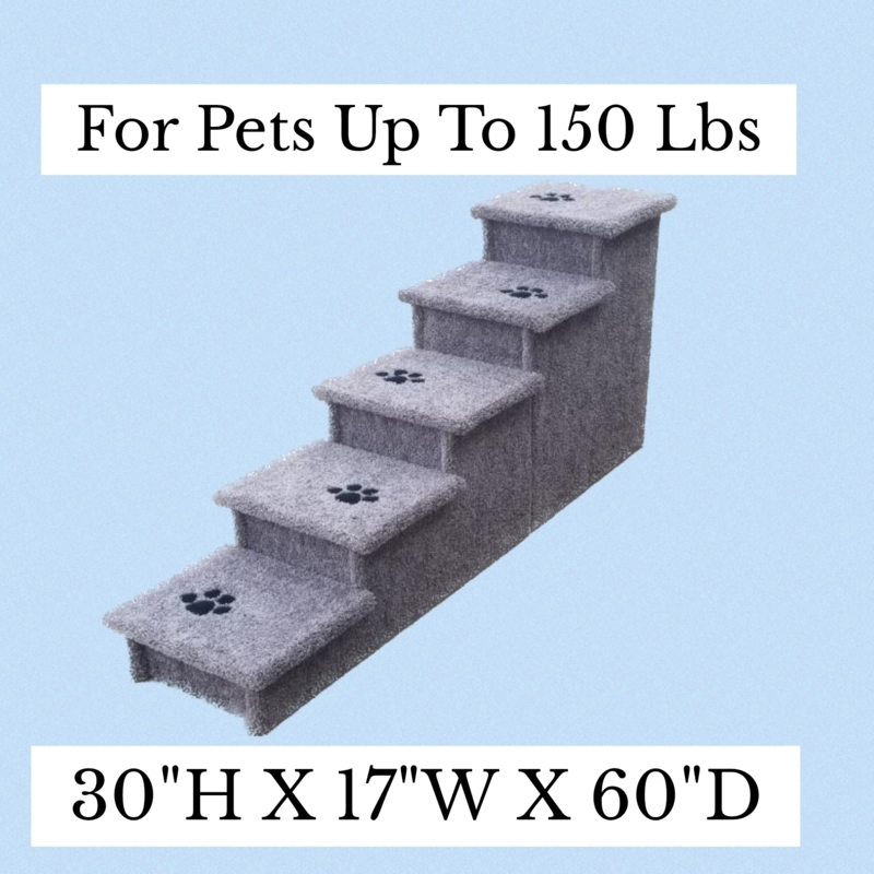 Pet Stairs, Extra Wide 5-Step Carpeted with Paw Print Detail