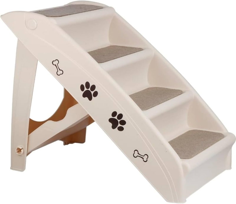 Pet Stairs, Folding Cream Plastic with Non-Slip Felt Pads