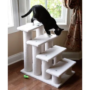 Pet Stairs, Off-White Four-Tier with Cylindrical Support Pillars