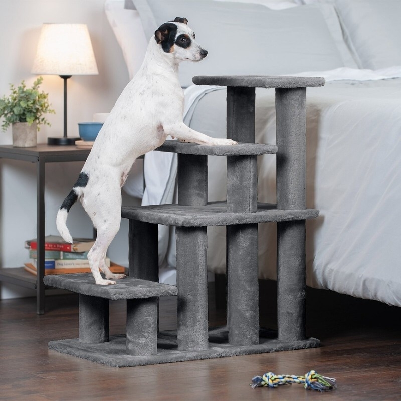 Pet Stairs, Plush Fabric 4-Tier with Vertical Support Columns