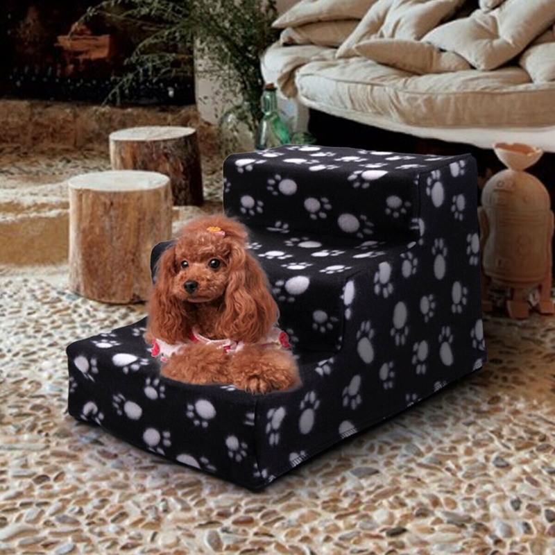 Pet Stairs, Three-Step Design with Black Paw Print Pattern