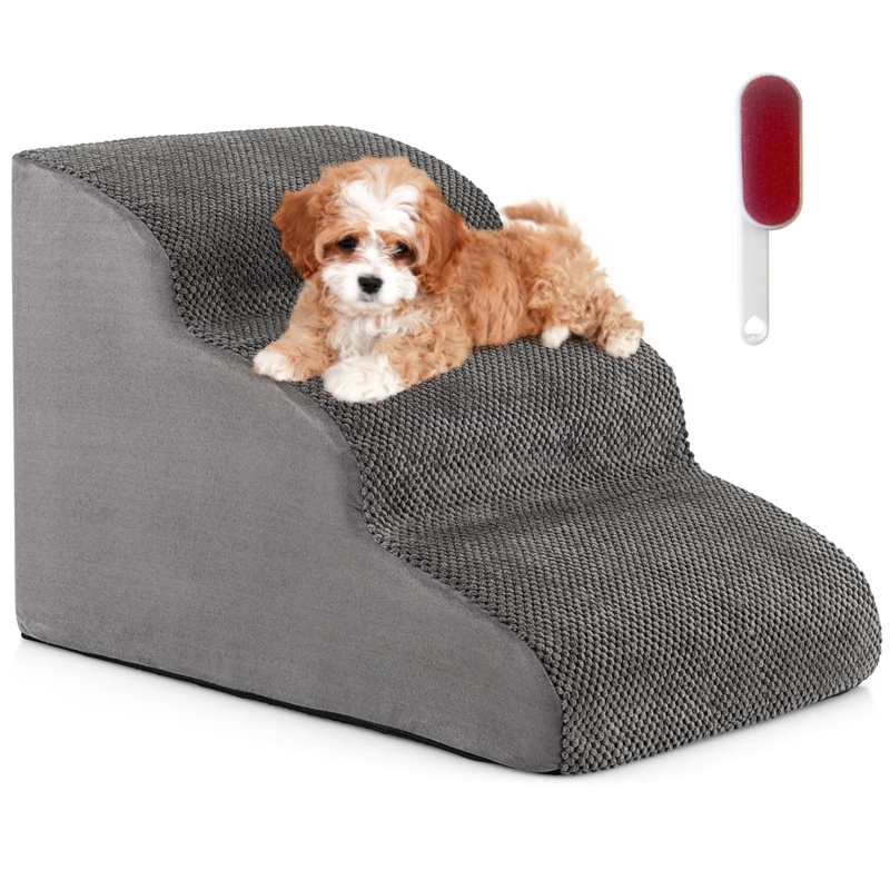 Pet Stairs, Wide Base 3-Step Foam with Scalloped Edge Design
