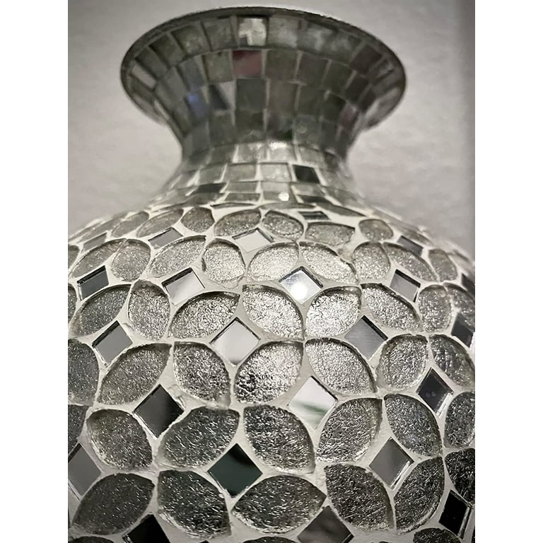 Petal Pattern Glass Vase: Mosaic Flared Rim Grouted Finish