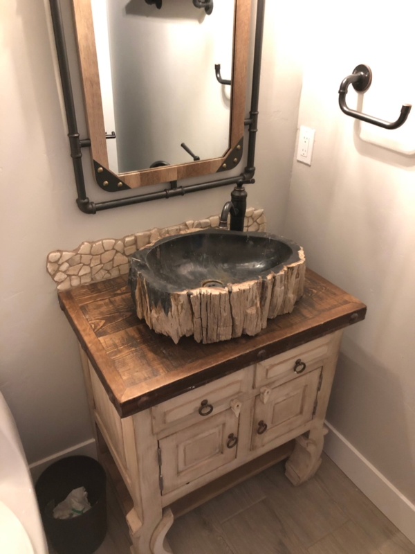 Petrified Wood Vessel Sink with Live Edge Texture, Rustic Industrial