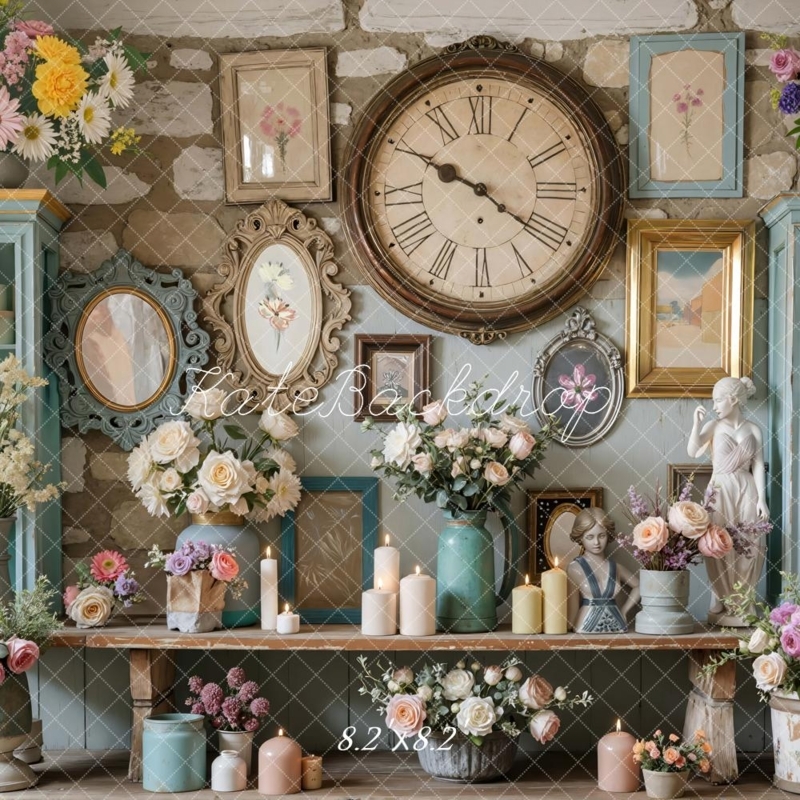 Photography Backdrop Stone Wall Texture Oversized Vintage Clock Gallery