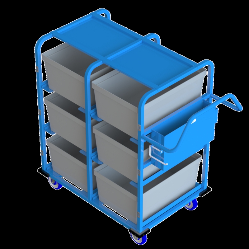 Picking Cart with Six-Bin Capacity and Powder Blue Ergonomic Handle