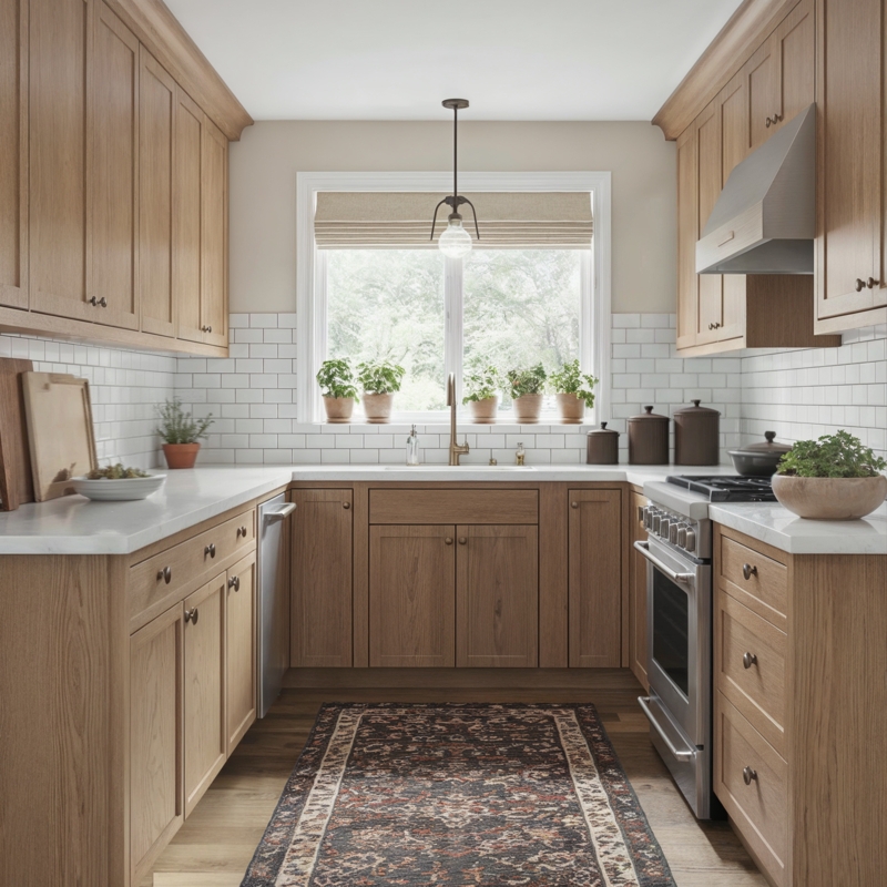 Pickled Oak Kitchen Cabinets with Grained Texture Shaker Doors