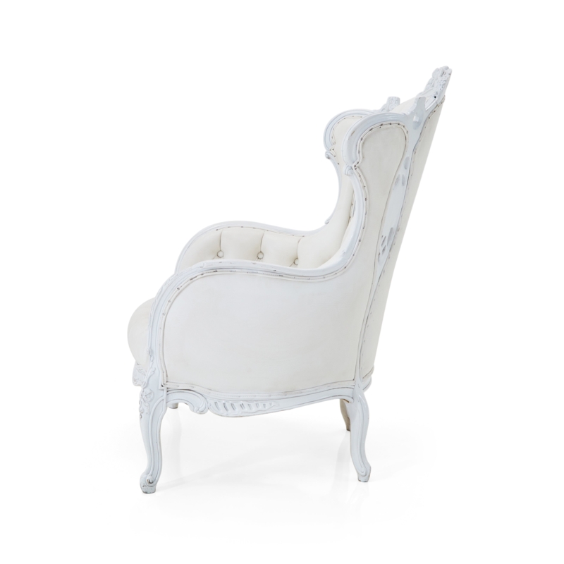 Pierced Carving Rococo Wingback Chair with Distressed Finish