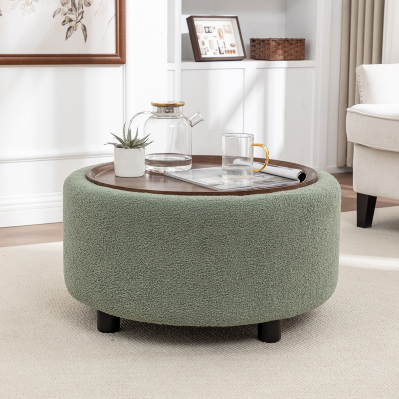 Pietsch Round Coffee Table with Storage Ebern Designs Table Base Color: Green Boucle