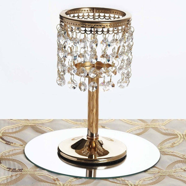Pillar Candle Holder Polished Gold Chandelier Fringe Faceted Beads
