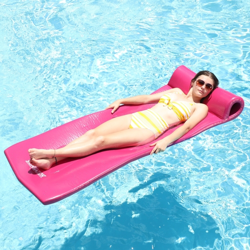 Pink Foam Lounger Vibrant Magenta Glossy Finish Integrated Headrest.