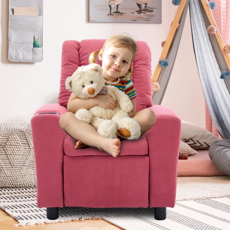 Pink Infant Recliners Mini Recliner Chair With Cup Holder, Toddler Recliner  With Side