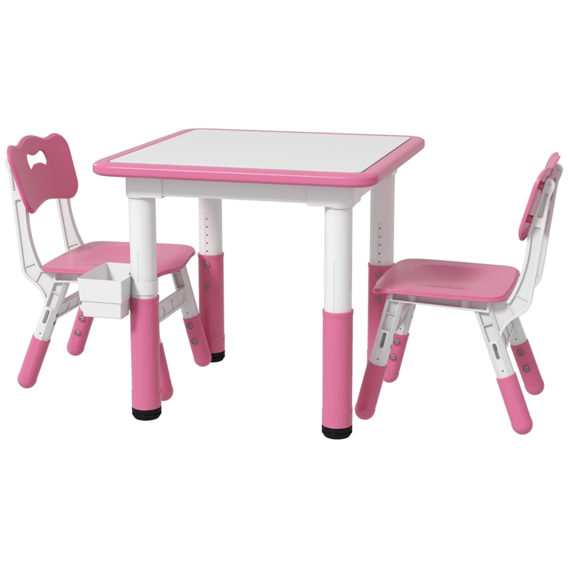 Pink Kids Table and Chairs with Height Adjustable Legs