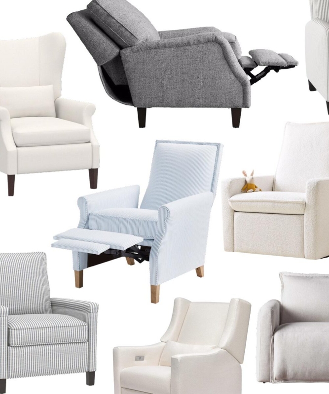 Pinstripe Wingback Recliner with Hidden Mechanism