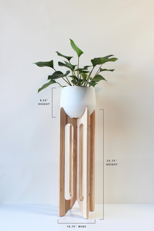 Plant Stand Arched Cutouts Light Wood Mid Century Tall Sculptural