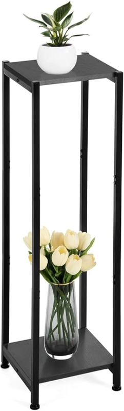 Plant Stand Extra Tall Slender Profile Matte Black Metal Frame Two Tier