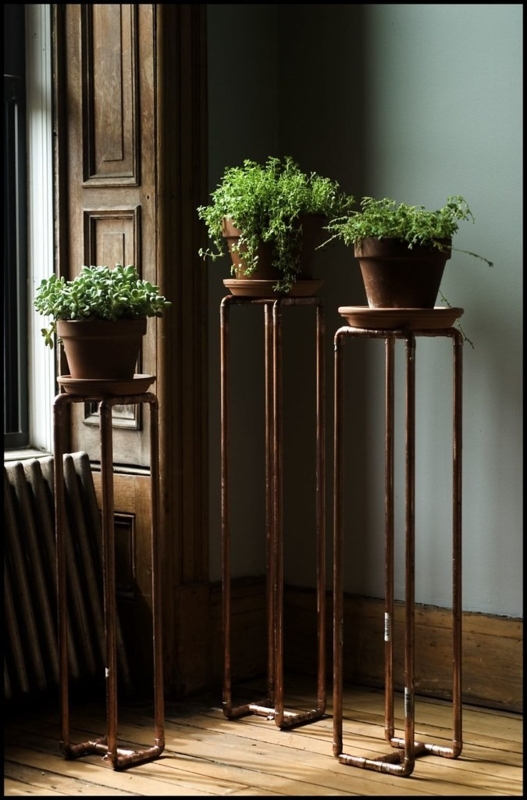 Plant Stand Industrial Copper Pipes Varying Heights Minimalist Metal