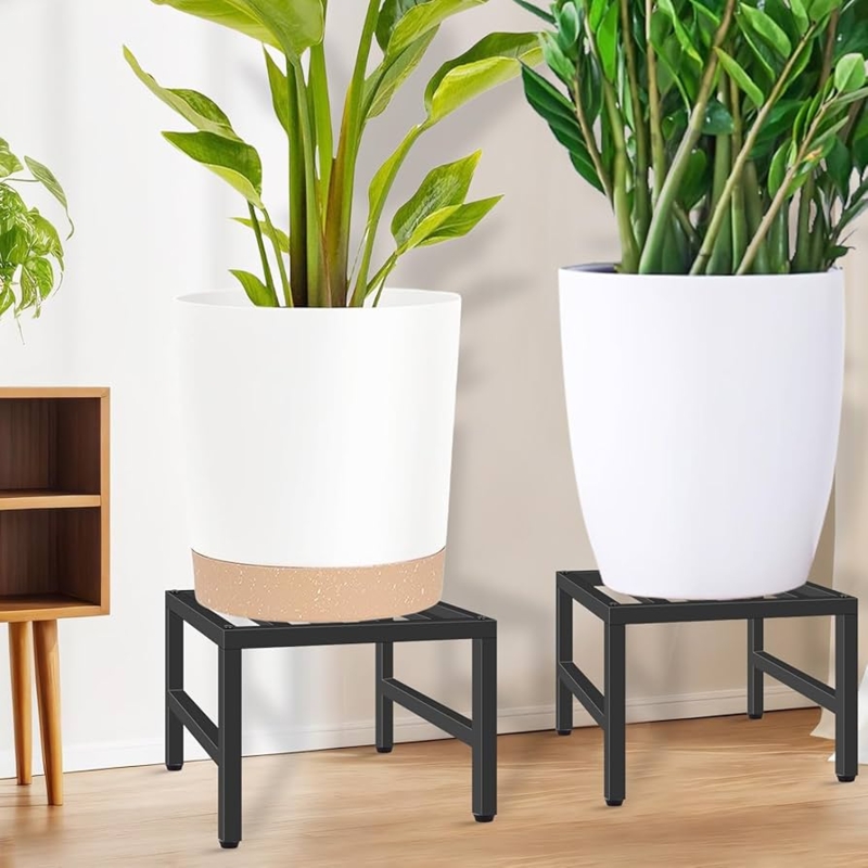 Plant Stand Low Profile Matte Black Metal Square Frame Modern