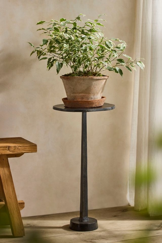 Plant Stand Matte Black Metal Tapered Column Minimalist Pedestal