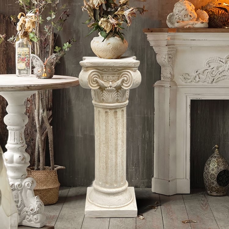Plant Stand Vintage Corinthian Capital Fluted Shaft Distressed White