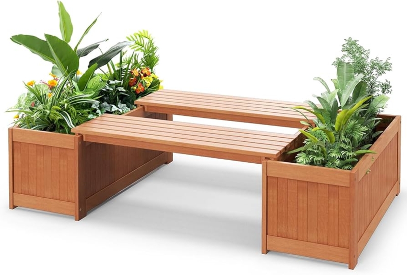 Planter Bench Bridge Structure Dual Planters Reddish Brown Seating