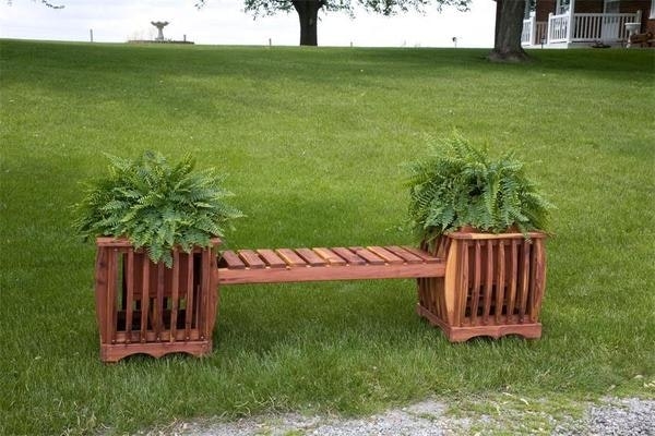 Planter Bench Cedar Wood Vertical Pickets Rustic Slatted Garden Seat