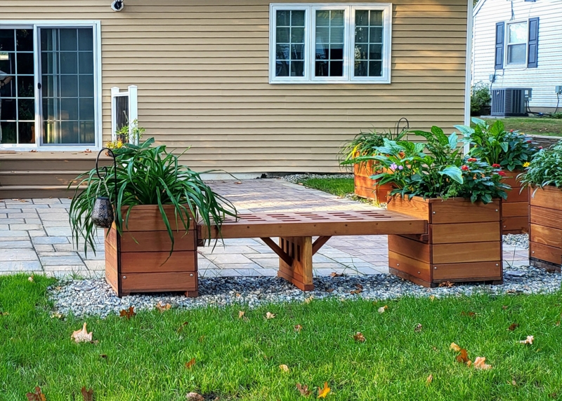Planter Bench Combo Redwood Brown Center Support Slatted Seat