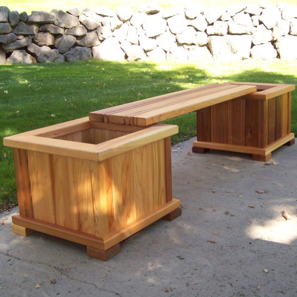 Planter Bench Set Cedar Wood Beveled Edges Slatted Seat Craftsman Style