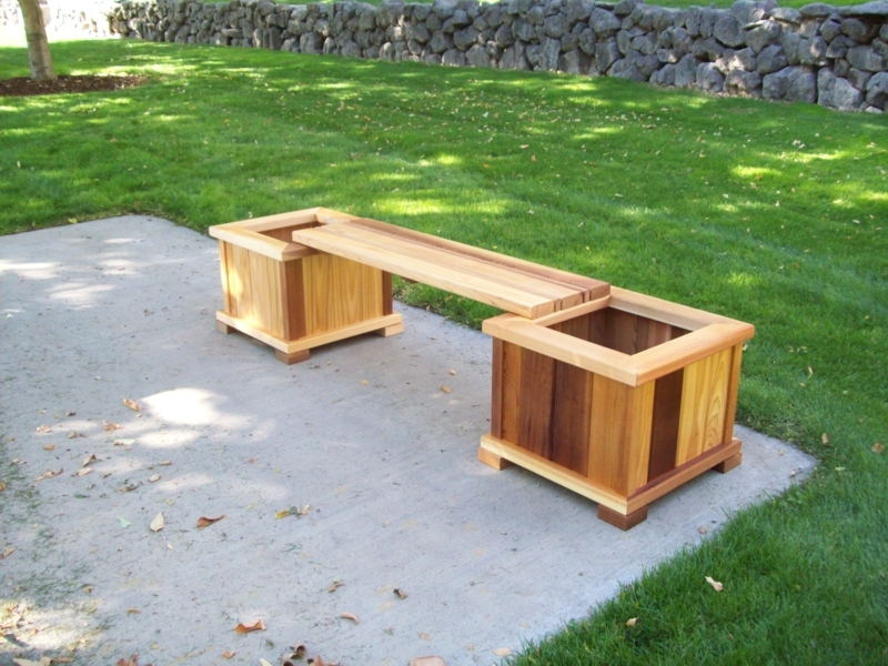 Planter Bench Set Vertical Paneling Block Feet Natural Finish