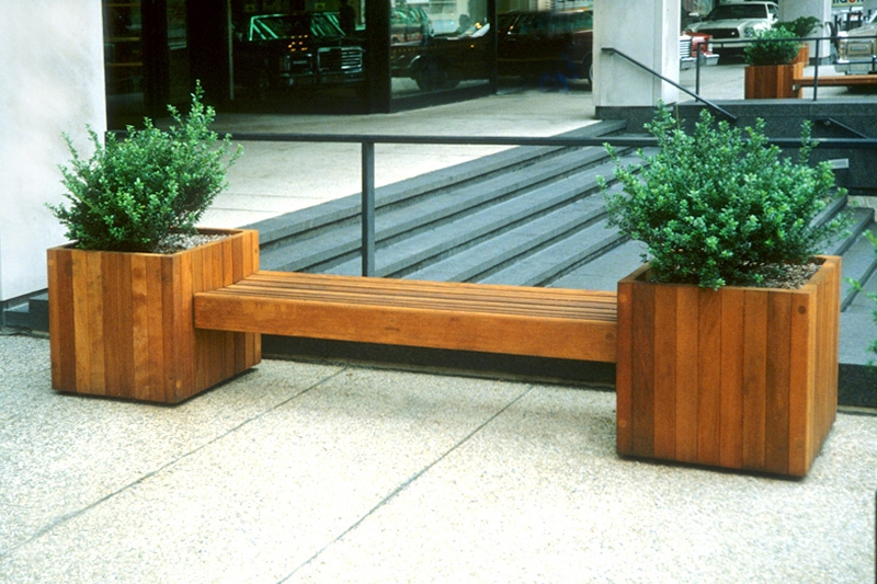 Planter Bench Suspended Seat Cube Planters Honey Brown Wood Slat