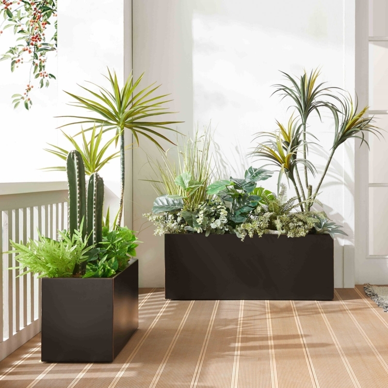 Planter Box Matte Black Metal with Brushed Gold Rim Edge