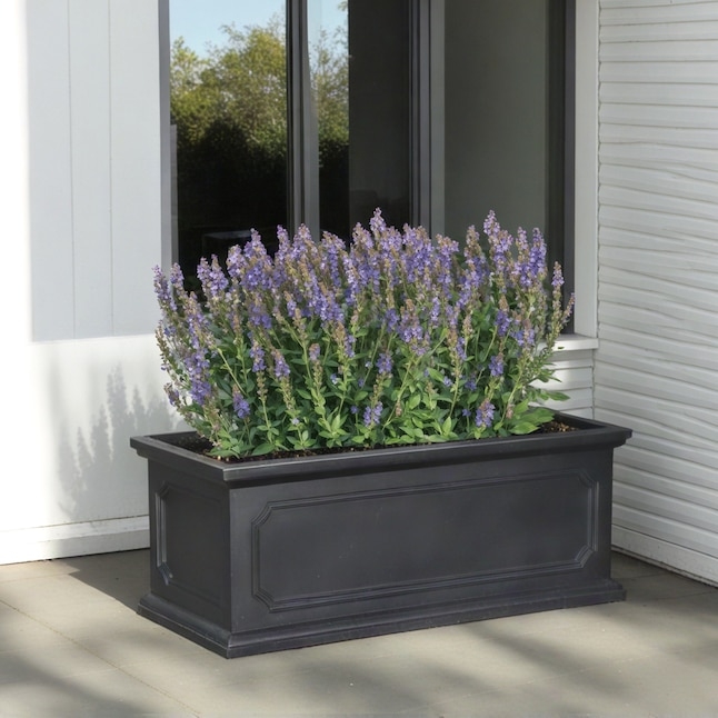 Planter Box Recessed Paneling Black Resin Flared Rim
