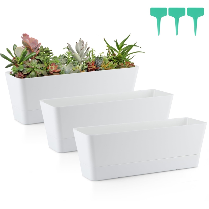 Planter Box Three Piece Set Detachable Base White Resin