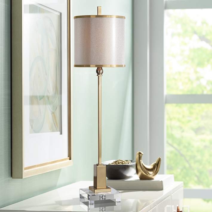 Plated Brass Buffet Lamp featuring Square Clear Crystal Base (63 chars)