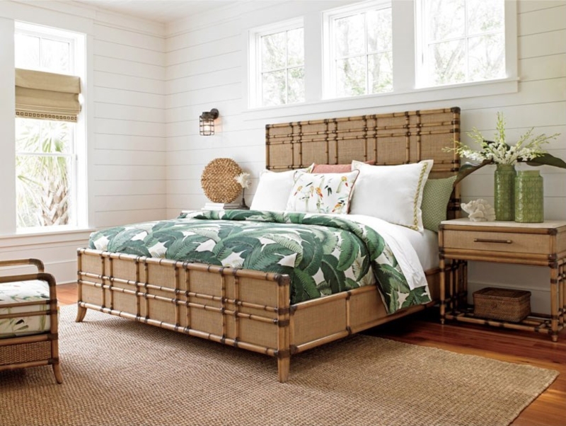 Platform Bed Bamboo Style Frame Woven Headboard Caribbean Coastal