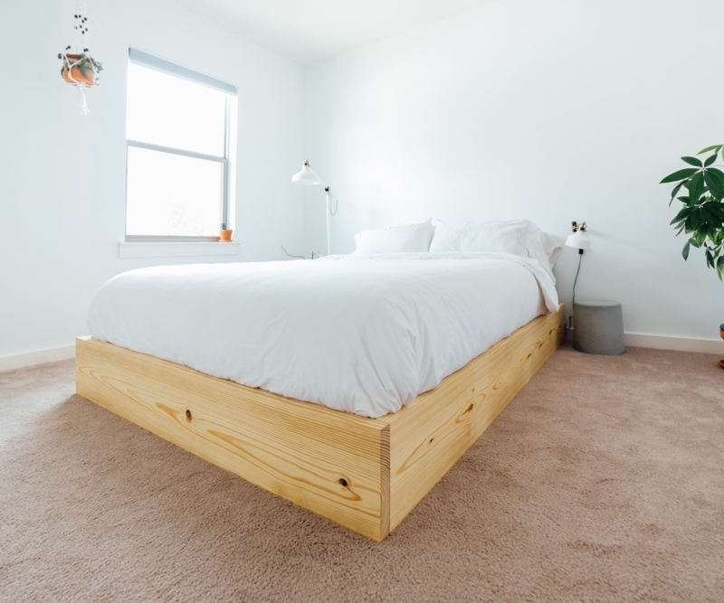 Platform Bed Frame with Visible Knot Grain and Boxy Aesthetic