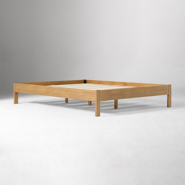 Platform Bed in Minimalist Blonde Wood with Square Legs