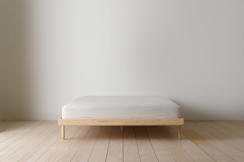 Platform Bed: Light Ash Wood Frame with Brass Capped Legs