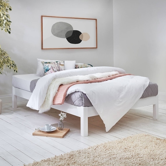 Platform Bed: Matte White Finish Space Saving Design