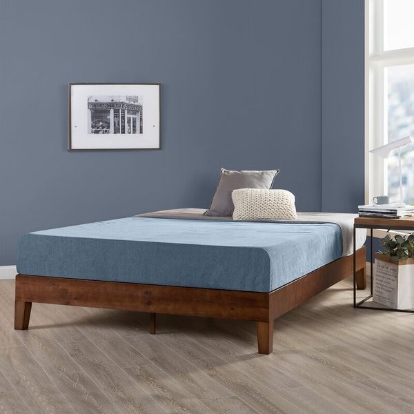 Platform Bed: Mid-Century Walnut Finish with Tapered Legs